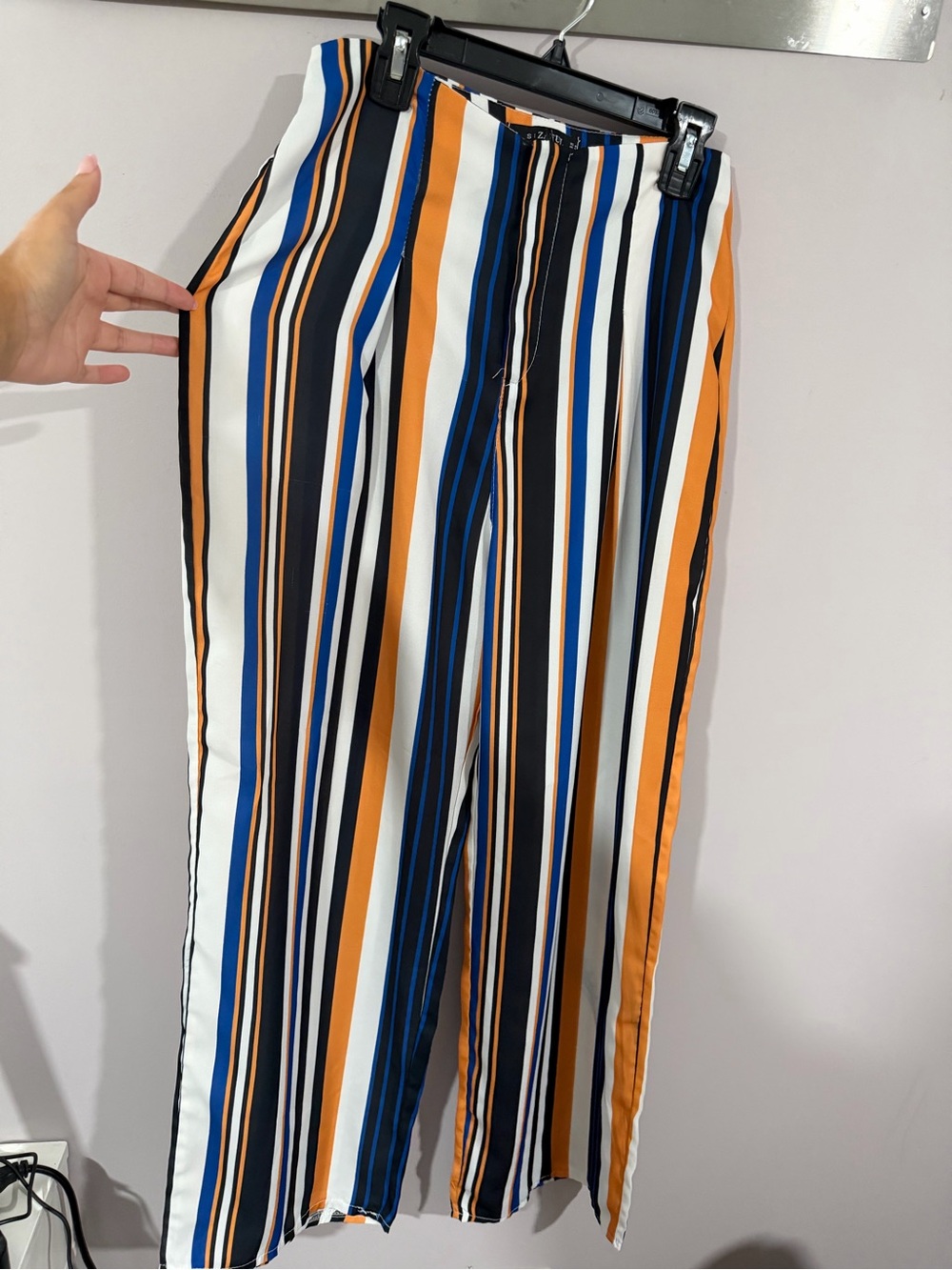 Zaful Striped Wide-Leg Flowy Pants — Blue, Black & Orange